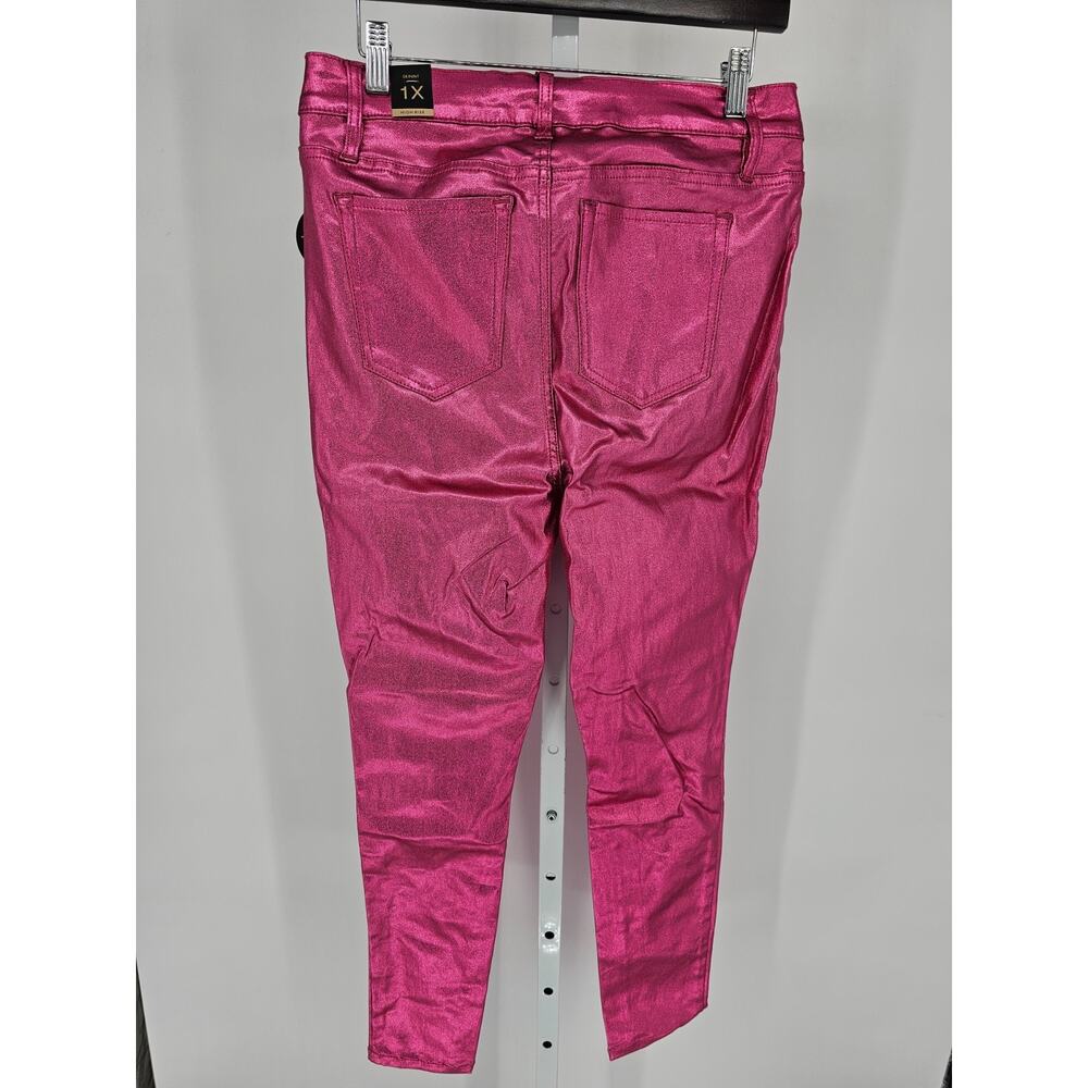 YMI Womens Sz 1X Skinny Leg Pants Bright Pink Shiny Sparkly Glitter Y2K NEW - Picture 5 of 5
